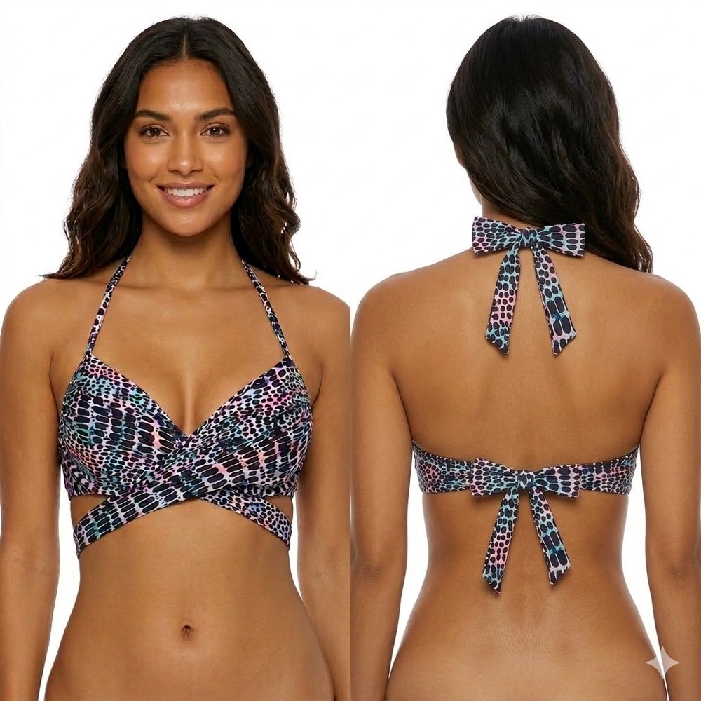 Cross-Front Halter Bikini Top in Multi-Color